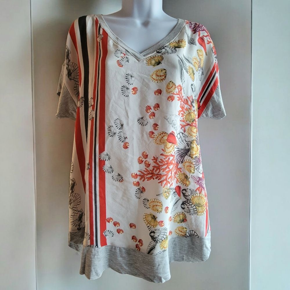 🐚 SILK Mixed Media Top Seashell Beachy Design Single Los Angeles | S (runs big)